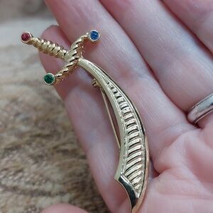 Signed Gerry's Jeweled Goldtone Sword Brooch 2.25"